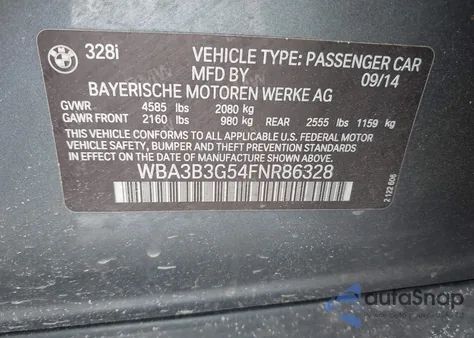 2015 BMW 328I xDrive z USA, uszkodzony, nr VIN WBA3B3G54FNR86328